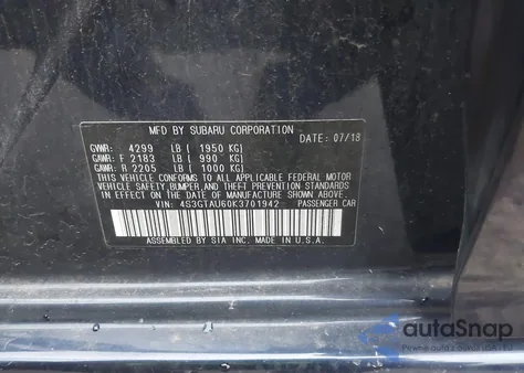 2019 Subaru Impreza 2.0I Limited z USA, uszkodzony, nr VIN 4S3GTAU60K3701942